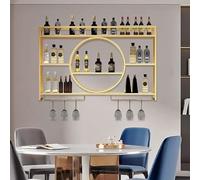 Rack à vin mural , Rasse-vin à vin Mur Malled Metal Rack pour unités de placard Controirie à vin Mur Mur Home Bar Unit Indoor For Home Restaurant Bars Cuisine (taille: 120 * 15 * 80cm, couleur: or)