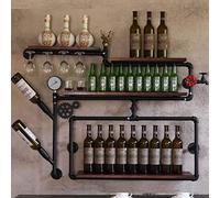 Rack à vin, porte-vin en métal mural monté en métal en verre de vin étagère de vile à vide suspendu en bois étagère flottante étagère industrielle antique décorative rack avec lampe pour la cave à