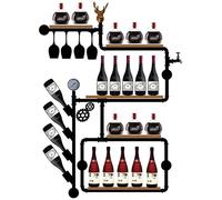 Rack à vin, porte-vin en métal mural monté en métal en verre de vin étagère de vile à vide suspendu en bois étagère flottante étagère industrielle antique décorative rack avec lampe pour la cave à