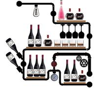 Rack à vin, porte-vin en métal mural monté en métal en verre de vin étagère de vile à vide suspendu en bois étagère flottante étagère industrielle antique décorative rack avec lampe pour la cave à
