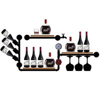 Rack à vin, porte-vin en métal mural monté en métal en verre de vin étagère de vile à vide suspendu en bois étagère flottante étagère industrielle antique décorative rack avec lampe pour la cave à
