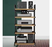 Rack audio à 4 niveaux avec roulettes universelles, étagère multimédia peu encombrante pour platines et équipements HiFi