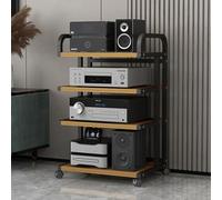 Rack audio à 4 niveaux avec roulettes universelles, étagère multimédia peu encombrante pour platines et équipements HiFi