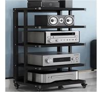 Rack audio à 5 niveaux avec roulettes - Armoire stéréo ouverte pour équipement audiovisuel - Support audio mobile en bois - Parfait pour home cinéma et systèmes de musique (Nero)