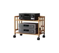 Rack audio en bois sur roulettes réglable à 2 niveaux AV Media Étagère d'angle 360° Support stéréo pour salon, bureau et théâtre (finition bûche, 70 x 38 x 53 cm)