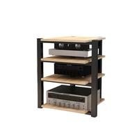 Rack audio en noyer clair - Étagère d'angle stéréo pour tourne-disque et rangement de composants - Affichage élégant pour la maison et le bureau (70 x 55 x 90 cm)