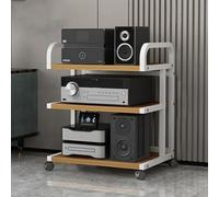 Rack audio HiFi 3/5 niveaux - Support stéréo mobile avec roulettes, armoire de support multimédia réglable pour platines, équipement audio et home cinéma - Finition élégante blanc/bois