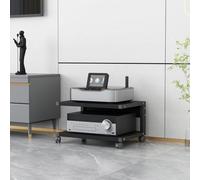Rack audio mobile - Support multimédia à 2 niveaux avec étagères et roues réglables, cadre de rangement en acier pour équipement audiovisuel, accessoires de jeu, routeur WiFi, finition noire