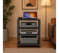 Rack audio réglable en hauteur, support multimédia en bois avec étagères pour home cinéma, support d'équipement stéréo, armoire platine disque, organisateur de stockage hi-fi pour salon, bureau