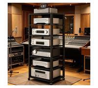 Rack Audio-Vidéo 7 Niveaux Sur Roulettes,range Vinyle Réglable En Hauteur | Étagère Pour Composants HiFi Et Home Cinéma,Support Multimédia Pour Salon,Salle De Jeux,Bureau(Noir)