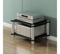 Rack AV Stand - Étagère multimédia audio en bois à 2 niveaux pour maison/bureau - Armoire d'angle pour lecteur stéréo et CD - Parfait pour DJ/théâtre (noir, 60 x 50 x 40 cm)