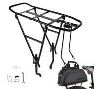 Rack Back of Bike, Thick Widened Pannier Rack, 15.75 Inches Adjustable Steel Rear Seat, Mountain Accessory for Outdoor Travel Commuting Bicycles, Stable, Easy To Install, Black