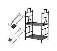 Rack bois de chauffage Elk en fer forgé grande poubelle à bûches ensemble d'outils de cheminée pinces accessoires intérieur extérieur porte-bûches grand support à bois de chauffage avec 4 outils, bron