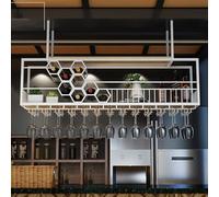 Rack d'affichage à vin Mural Moderne avec Porte-Verre Suspendu Industriel Iron Iron Art Gold 150x30x40cm