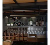Rack d'affichage à vin Mural Moderne avec Porte-Verre Suspendu Industriel Iron Iron Art Gold 150x30x40cm