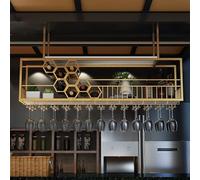 Rack d'affichage à vin Mural Moderne avec Porte-Verre Suspendu Industriel Iron Iron Art Gold 150x30x40cm