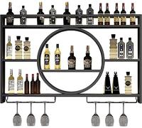 Rack d'affichage à vin Mural Moderne en métal Moderne Industriel Suspension du Bar Rond avec des étagères flottantes en Verre et Stand exposant en Fer pour Le Restaurant et Les Bars à la Maison