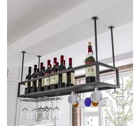 Rack de Bouteille à vin à vins à métal Flottant pour barreau de Bar à la Maison Porte-Verre à vin monté et étagère de Rangement avec Tasses de vin suspendues à Calls Noir Moderne.