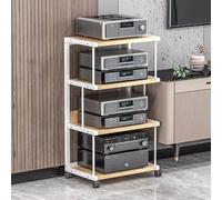 Rack de composants stéréo à 3 niveaux avec roulettes pour console multimédia AV pour salon, équipement multimédia, petite étagère de console de jeux vidéo, blanc (50 x 40 x 70 cm)