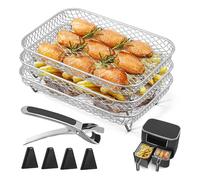 Rack de friteuse à air - Ensemble d'accessoires de friteuse à air en silicone, pour barbecue en acier inoxydable | Accessoires pour friteuse à air déshydrateur 3 couches avec pieds et pinces, convient