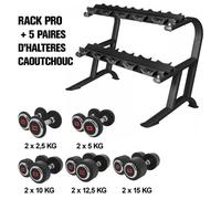 Rack de rangement pour haltères ronds Gorilla Sports PRO + 5 paires d'haltères caoutchouc