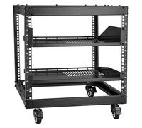 Rack de serveur VEVOR 9U à cadre ouvert, profondeur réglable de 23 à 40 pouces, design polyvalent autonome ou mural, équipé de roulettes à 360°, structure durable à 4 montants pour la mise en réseau d