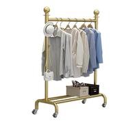 Rack de vêtements en métal avec roues, porte-vêtements roulants avec crochets latéraux et étagère de rangement, porte-organisations à vêtements pour chambre, buanderie, bureau (couleur: or, taille:
