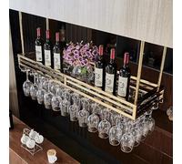 Rack de vin, Bar, Restaurant, Porte-Verre à vin, Porte-Tige Suspendu au Plafond en Suspension Gold en Acier Inoxydable Grand Porte-Bouteille de vin, Or, 120x35 cm