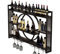 Rack de vin en Fer Mural Rond Moderne pour Le Salon de la Cuisine et Le Bar de Rangement de Bouteille décoratif de Grande capacité (Noire 120 cm)