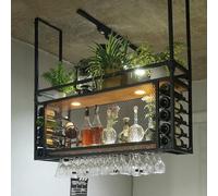 Rack en Verre à vin, Support en Verre à vin Suspendu, Rack de Bouteille à vin Industriel réglable, Support à vin Mural Moderne Haut de Bouteille en métal Storage à vin étagère Perfection pour Le Bar