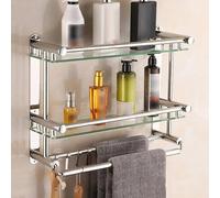 Rack En Verre De Salle De Bain, étagères En Verre Mural, Douche étagère En Verre En Acier Inoxydable à Plusieurs Niveaux, Organisateur De Stockage En Verre Trempé Avec Barre (Size:60cm,Color:2 Layers)