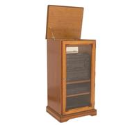 Rack Hifi - Merisier - 1 Porte Vitrée - Dessus Relevable - 5 Niches - 3 Etagères Réglables