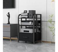 Rack HiFi moderne avec roues - Plateau tournant à 4 couches ND, fourrure AV noire pour les contenus o et vidéo, Slish Entertainment Center, parfait pour le home cinéma