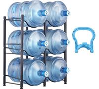 Rack pour bouteilles d'eau Support pour pichets d'eau 3 niveaux Deux rangées 6 bouteilles Noir