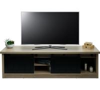 Meuble TV HWC-K75, Table de télévision, Portes coulissantes, Compartiments de Rangement, Aspect Bois métal Industriel 43x150x40cm - Couleur Naturelle