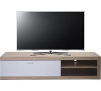 Rack TV HWC-L33, Table TV Table basse Armoire TV Commode, bois 43x180x41cm Compartiment de rangement, aspect chêne, blanc