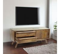 Rack TV HWC-L96, Table de télévision Lowboard Commode Armoire, tiroirs en bois massif Mango 46x110x35cm Certifié MVG