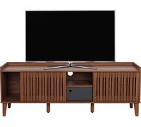 Rack TV HWC-M48, Buffet bas Armoire TV, porte coulissante 56x150x40cm ~ aspect noyer, tiroir gris foncé