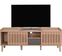 Rack TV HWC-M48, Buffet bas Armoire TV, Porte coulissante 56x150x40cm ~ beige, Tiroir gris