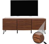 Rack TV HWC-M49, Buffet bas Armoire TV, compartiments de rangement design 3D, MDF métal 52x142x44cm ~ aspect noyer