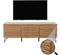 Rack TV HWC-M49, Buffet bas Armoire TV, compartiments de rangement design 3D, MDF métal 52x142x44cm ~ naturel