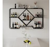 Rack-vins Mur Mur Mot étagères murales métallique moderne Bouteille de vin suspendu et porte-verre en fer Rangement de vin de vins Salle expositif de porte-vides à vin de cuisine pour la cuisine, or /