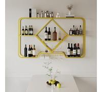 Rack-vins Mur Mur Mot étagères murales métallique moderne Bouteille de vin suspendu et porte-verre en fer Rangement de vin de vins Salle expositif de porte-vides à vin de cuisine pour la cuisine, or /