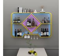 Rack-vins Mur Mur Mot étagères murales métallique moderne Bouteille de vin suspendu et porte-verre en fer Rangement de vin de vins Salle expositif de porte-vides à vin de cuisine pour la cuisine, or /