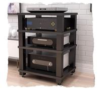 RackAV Support multimédia robuste à 4 niveaux pour home cinéma avec rangement ouvert pour amplificateurs et composants audio/vidéo Noir 60 x 48 x 78,5 cm