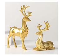 Rackbone 2 Pièces Figurines de Renne de Noël Décor Style Nordique Européen Statue de Cerf Cheminée Fenêtre Bureau Chambre Étagère Ornement pour Décoration Maison Salon Bureau (Or)
