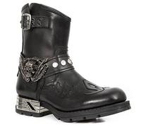 Rackbone DJFOG Bottes de Chevalier pour Hommes, Motard, Équitation Courtes, Steampunk Médiévales en Cuir PU avec Décoration de Crâne, Noir, 42 EU