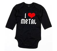 Racker-n-Roll I Love Metal Print Body à manches longues en coton bio Noir - Noir - 3 mois