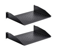 RackPath Lot de 2 étagères universelles en porte-à-faux 2U - Profondeur de 35,6 cm - Étagère montée en rack pour racks d'équipements AV/réseau de 19'' - Capacité de 25 kg