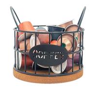 Racks à café, organiseur de pod robuste, panier de rangement de grande capacité, fil noir avec base en bois, fonction d'économie d'espace, idéal pour l'organisation de comptoir de cuisine